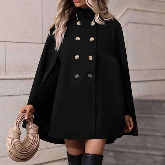 Classic Double Breasted Button Cape Jacket Coat - Picture 5 of 11